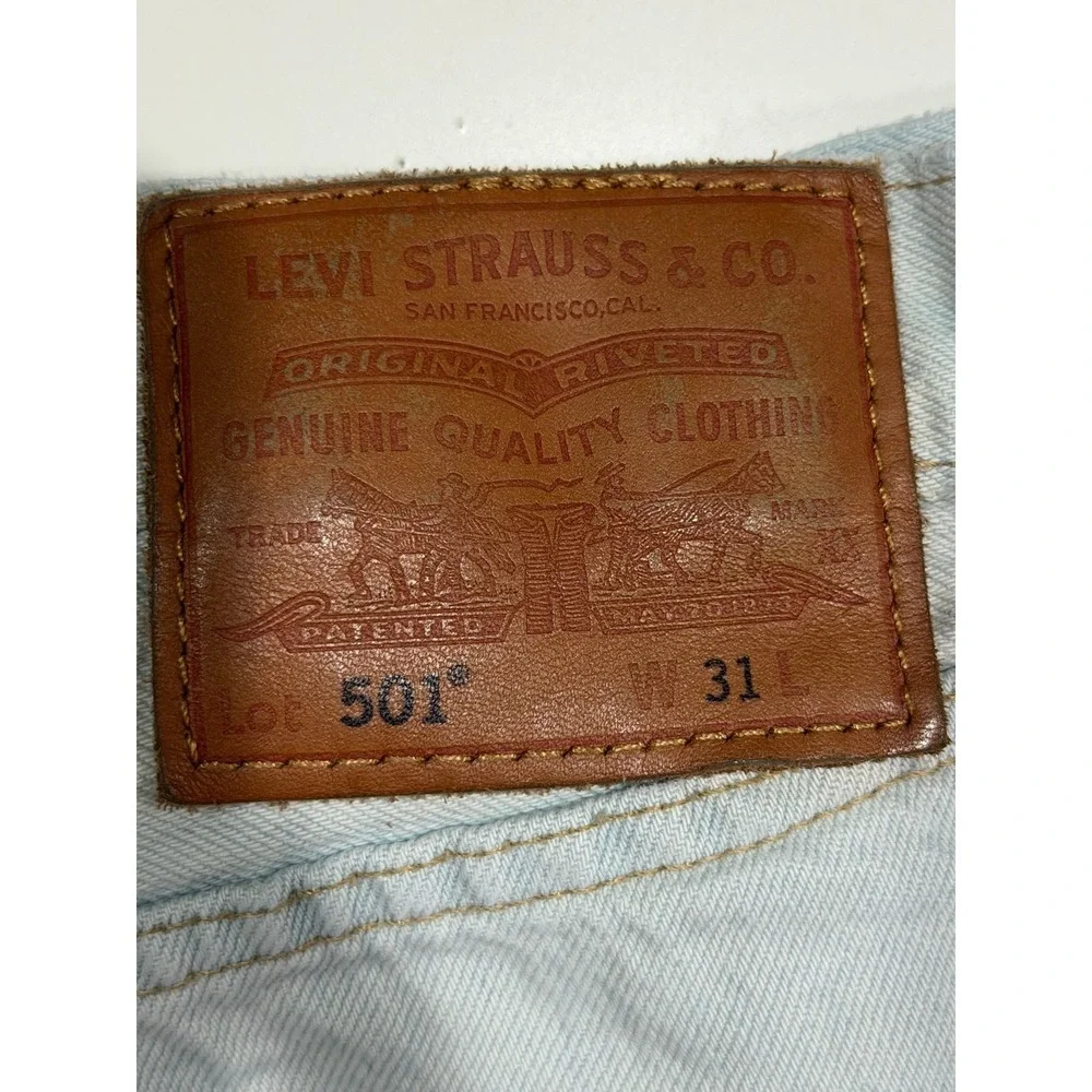 Levis Premium 501 Mens Light Wash Sashiko Patchwork Denim Shorts Waist 31